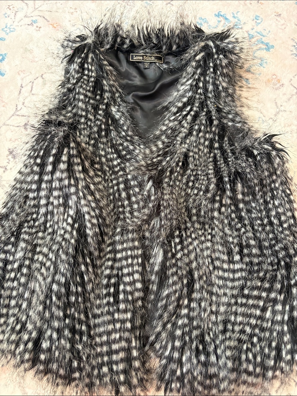 Love Stitch Black & White Striped Faux Fur Vest. Size Medium. So cute!
